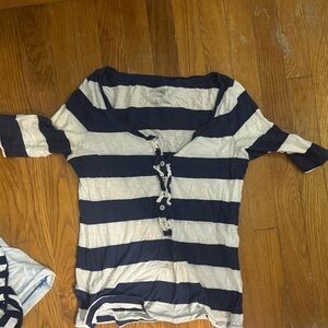 Old Navy Striped Navy & White Button-Front Top